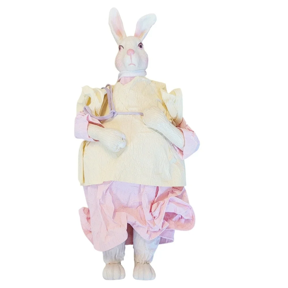 3 Silvestri Paper Mache Bunny Figurines Basket Spring Holiday Decorations Easter